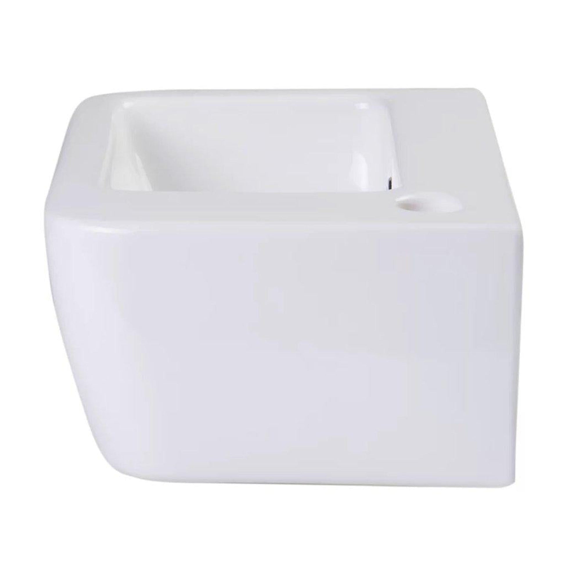 ALFI Brand AB101 14" White Wall-Mounted Rectangle Ceramic Bathroom Sink With Single faucet Hole and Overflow