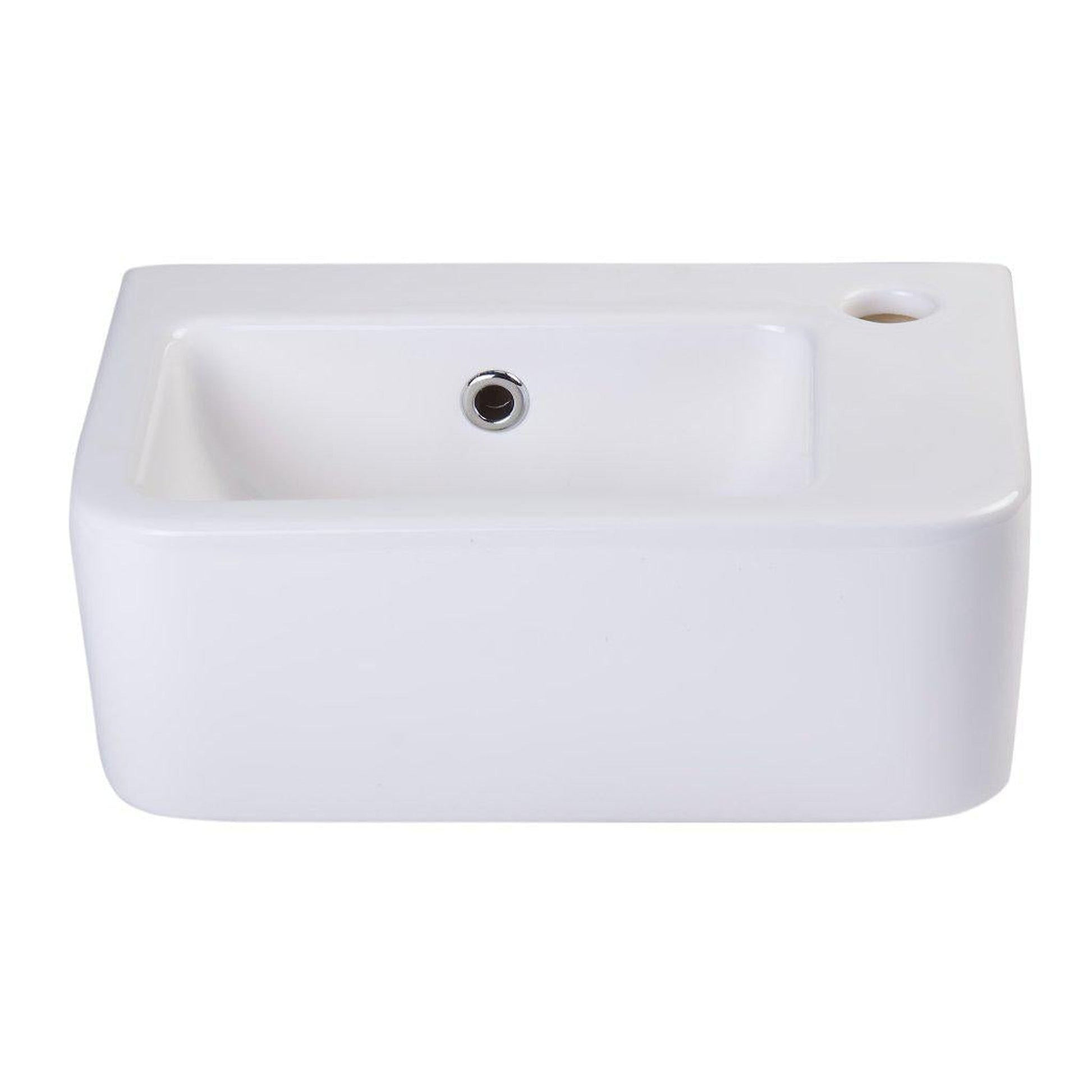 ALFI Brand AB101 14" White Wall-Mounted Rectangle Ceramic Bathroom Sink With Single faucet Hole and Overflow