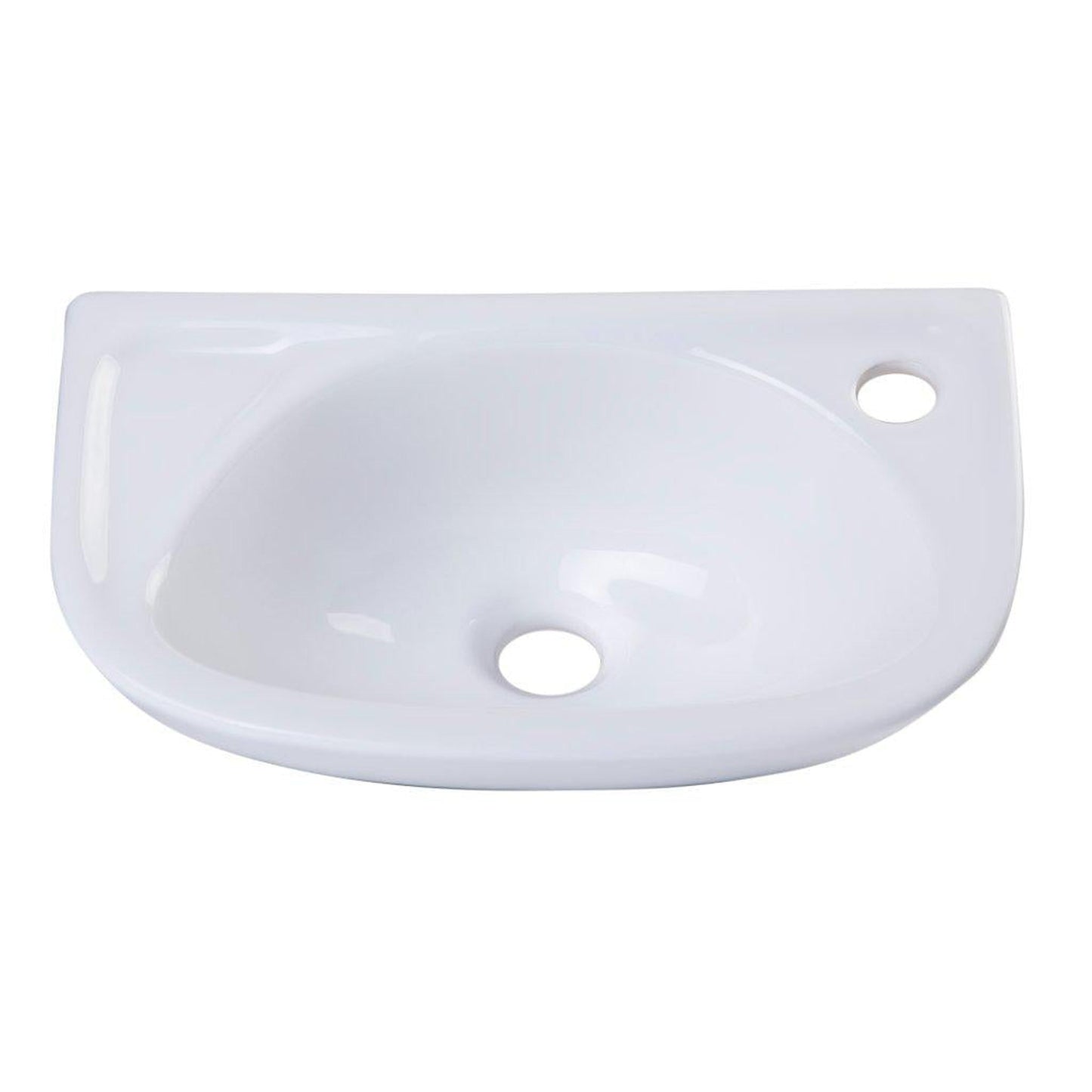 ALFI Brand AB102 16" White Wall-Mounted U-Shaped Ceramic Bathroom Sink With Single Faucet Hole