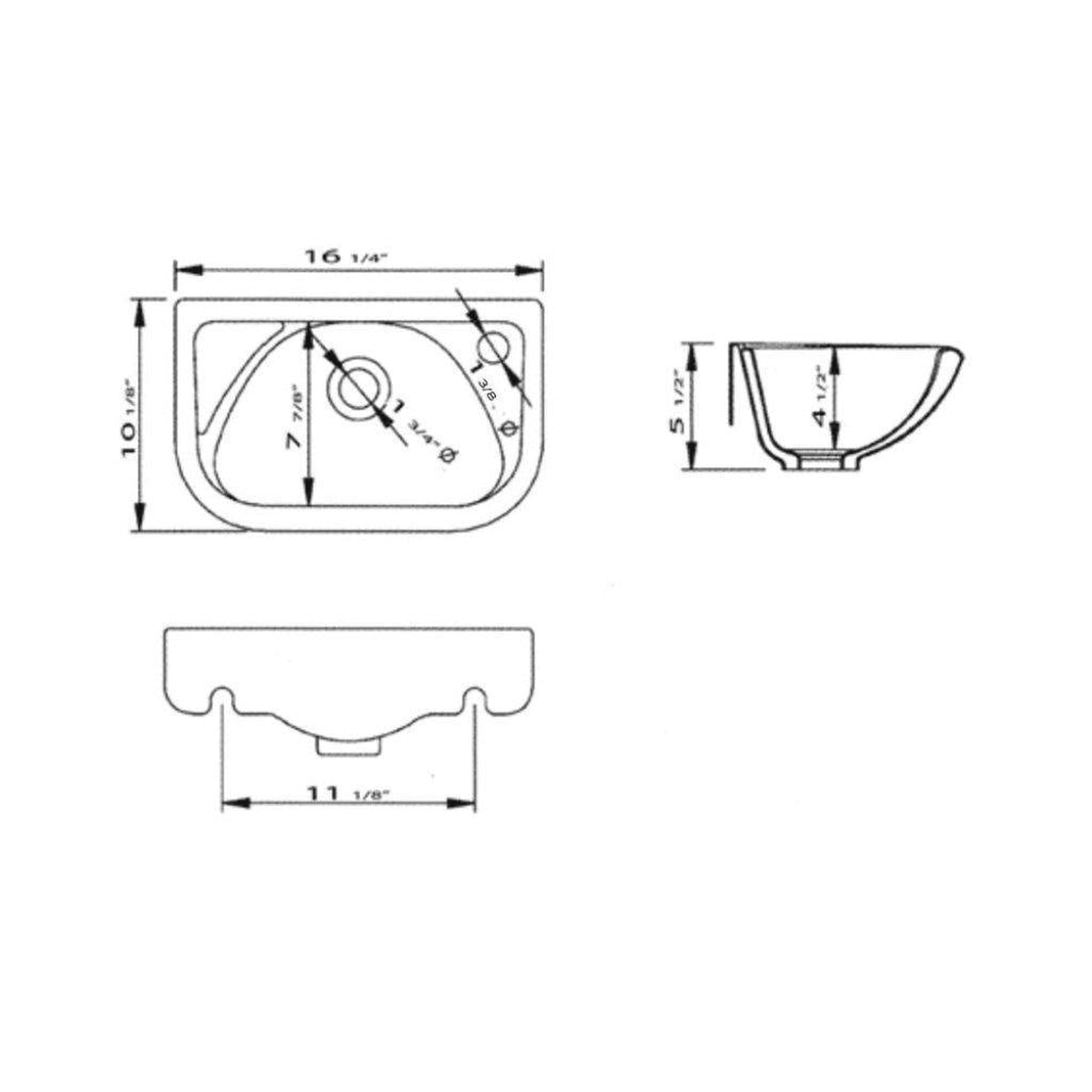 ALFI Brand AB102 16" White Wall-Mounted U-Shaped Ceramic Bathroom Sink With Single Faucet Hole