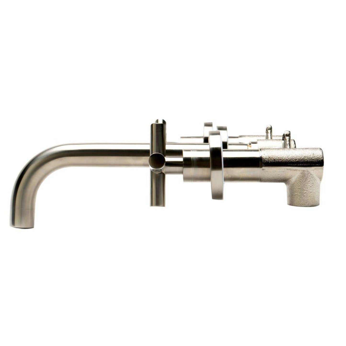 ALFI Brand AB1035-BN Brushed Nickel Wall-Mounted Widespread Round Spout Brass Bathroom Sink Faucet With Two Cross Handles