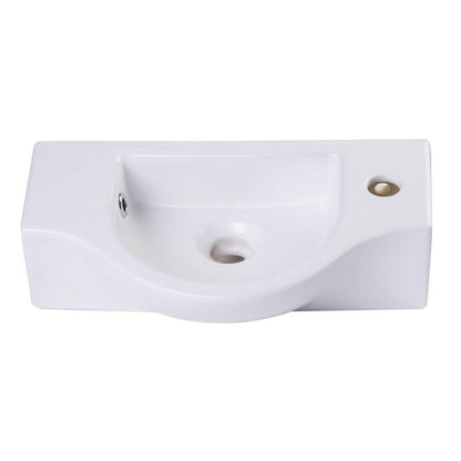 ALFI Brand AB105 18" White Wall-Mounted Euro Styled Ceramic Bathroom Sink With Single Faucet Hole and Chrome Overflow