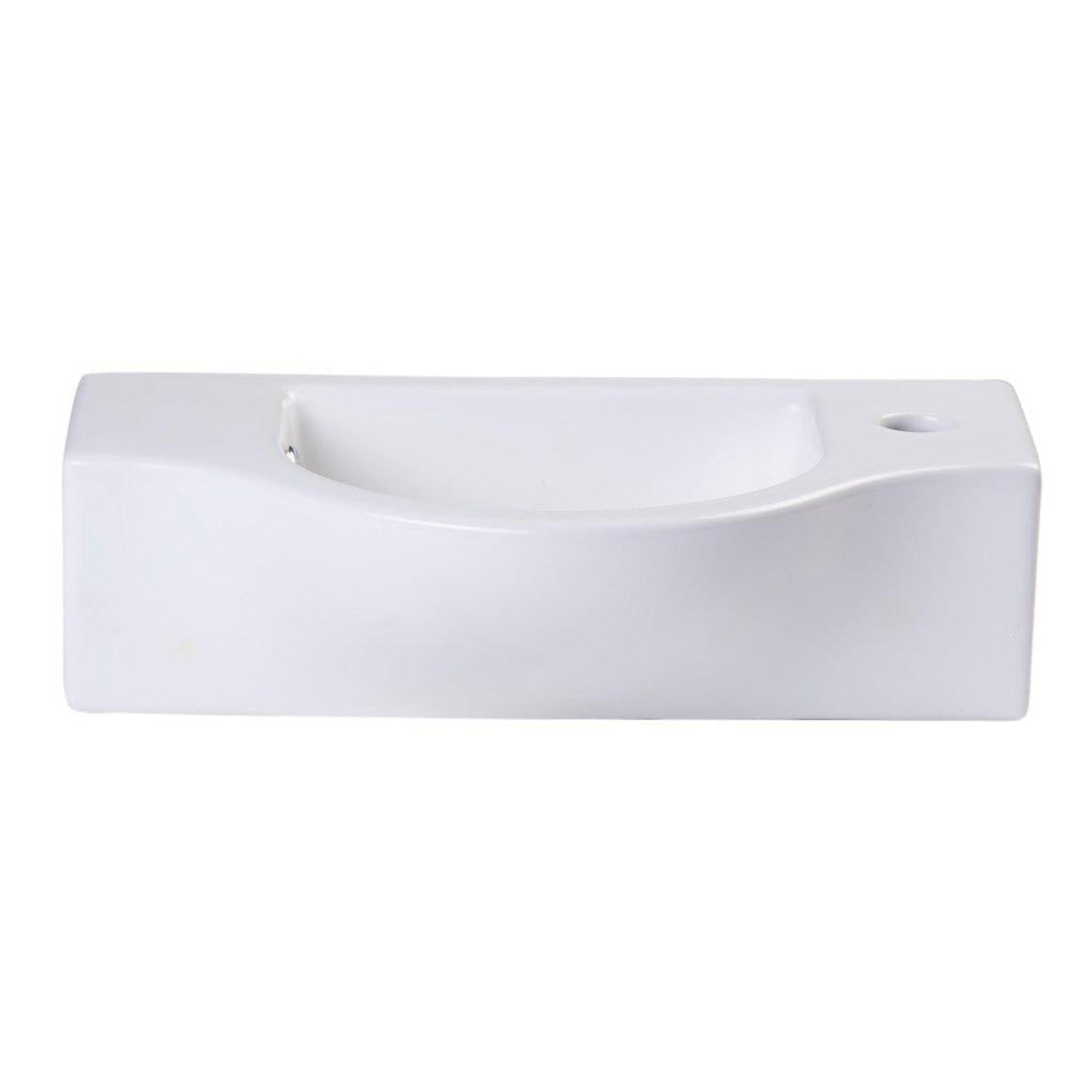 ALFI Brand AB105 18" White Wall-Mounted Euro Styled Ceramic Bathroom Sink With Single Faucet Hole and Chrome Overflow