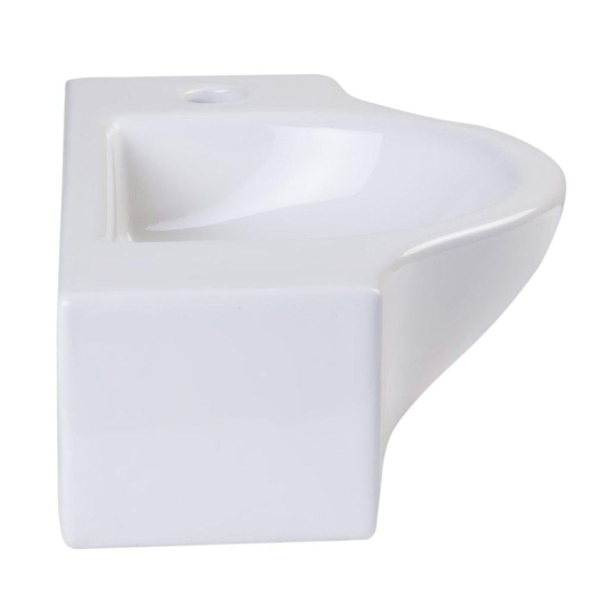 ALFI Brand AB105 18" White Wall-Mounted Euro Styled Ceramic Bathroom Sink With Single Faucet Hole and Chrome Overflow