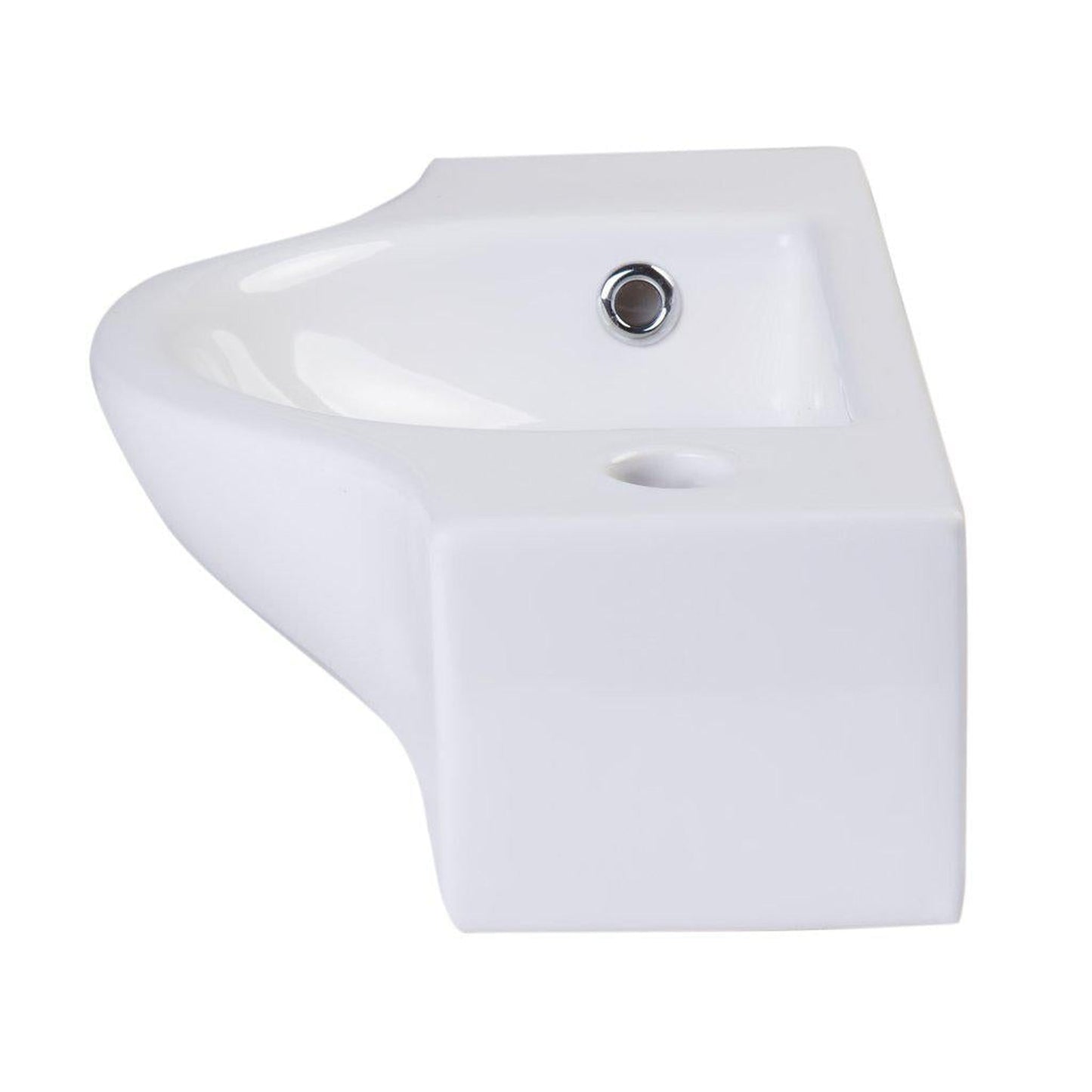 ALFI Brand AB105 18" White Wall-Mounted Euro Styled Ceramic Bathroom Sink With Single Faucet Hole and Chrome Overflow