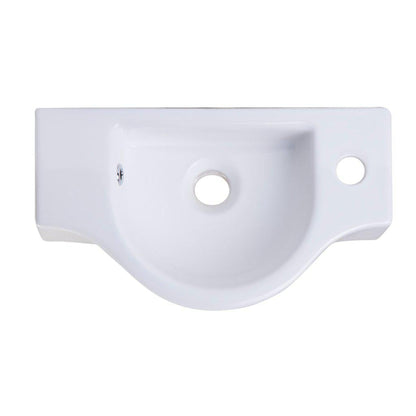 ALFI Brand AB105 18" White Wall-Mounted Euro Styled Ceramic Bathroom Sink With Single Faucet Hole and Chrome Overflow