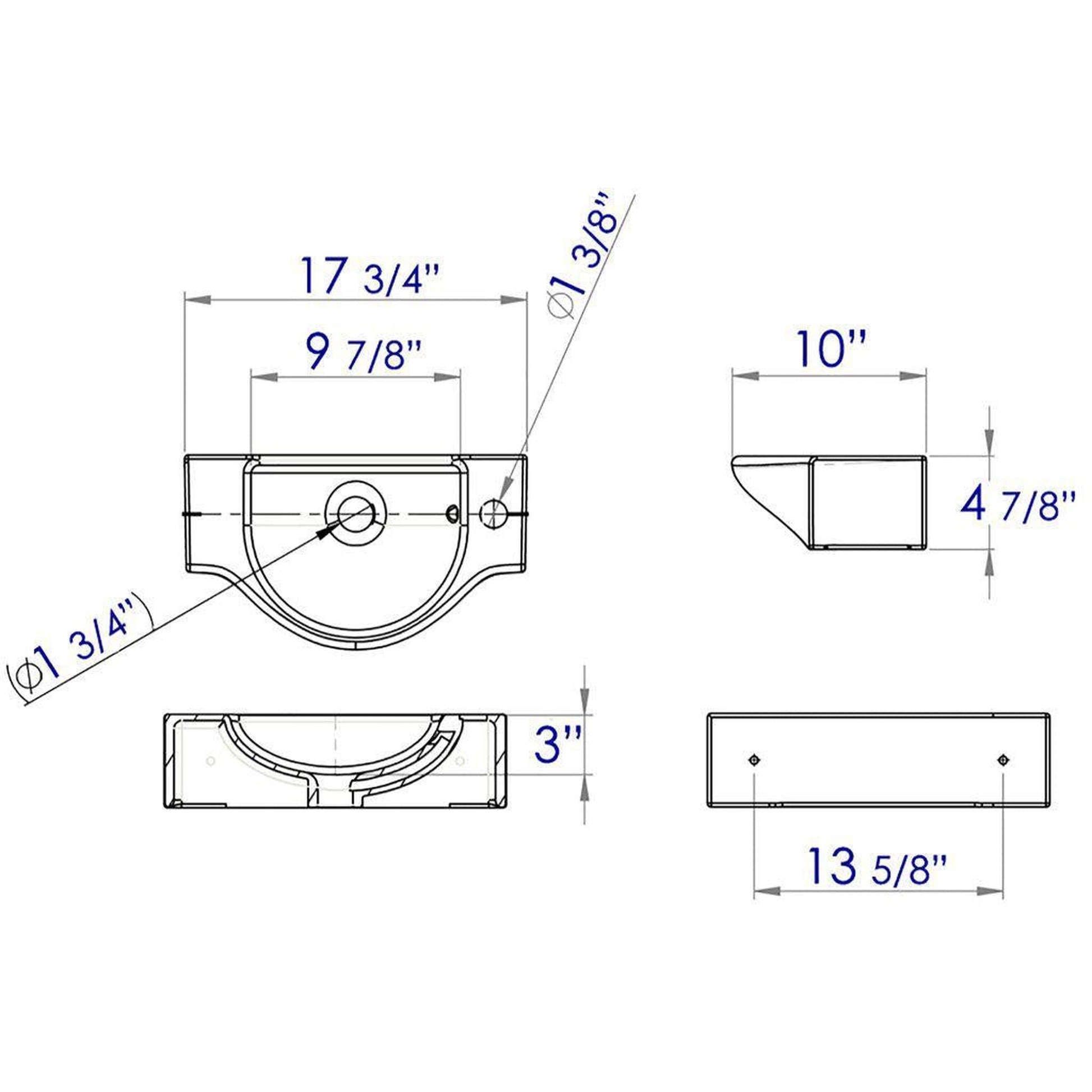 ALFI Brand AB105 18" White Wall-Mounted Euro Styled Ceramic Bathroom Sink With Single Faucet Hole and Chrome Overflow