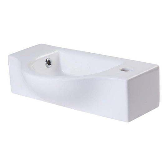 ALFI Brand AB105 18" White Wall-Mounted Euro Styled Ceramic Bathroom Sink With Single Faucet Hole and Chrome Overflow