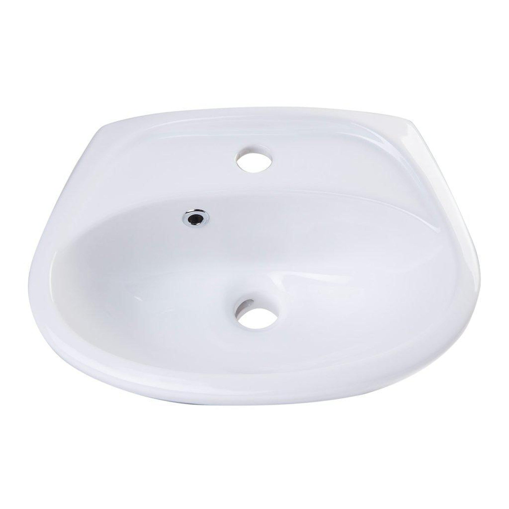 ALFI Brand AB106 17" White Wall-Mounted Oval Ceramic Sink With Single Faucet Hole and Overflow