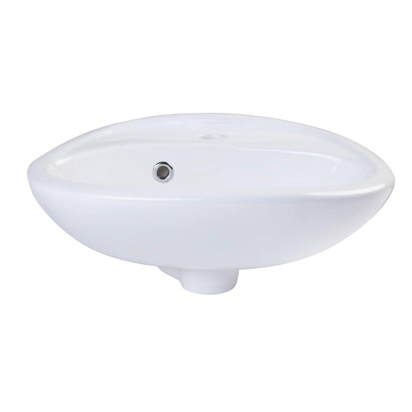 ALFI Brand AB106 17" White Wall-Mounted Oval Ceramic Sink With Single Faucet Hole and Overflow