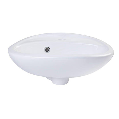 ALFI Brand AB106 17" White Wall-Mounted Oval Ceramic Sink With Single Faucet Hole and Overflow