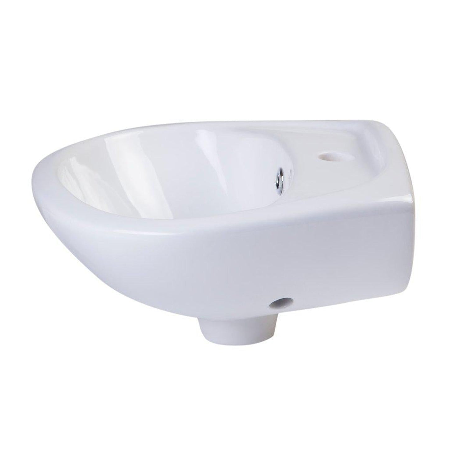 ALFI Brand AB106 17" White Wall-Mounted Oval Ceramic Sink With Single Faucet Hole and Overflow