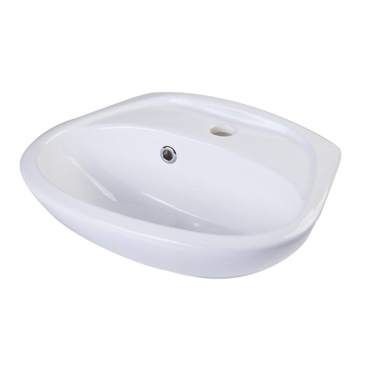 ALFI Brand AB106 17" White Wall-Mounted Oval Ceramic Sink With Single Faucet Hole and Overflow