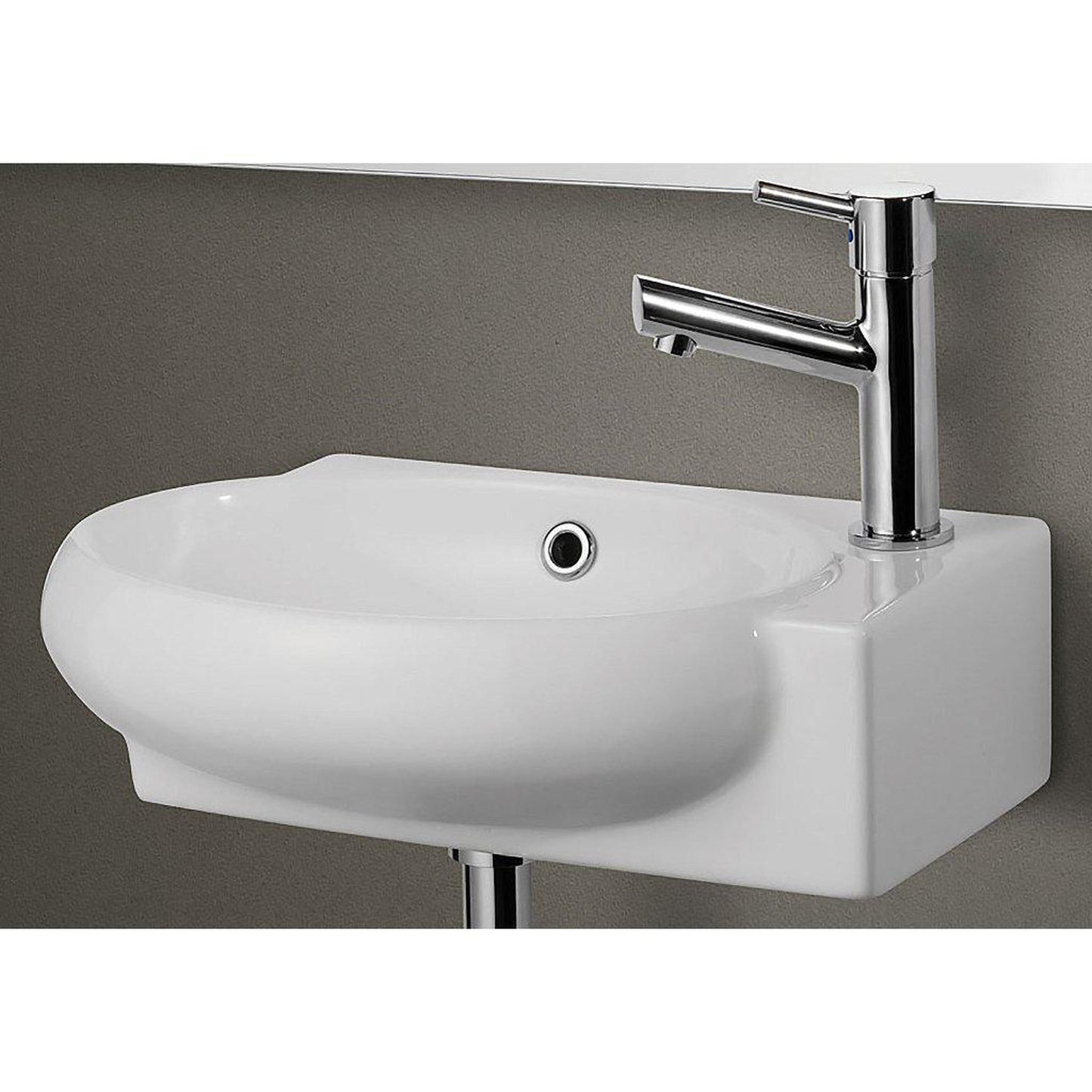 ALFI Brand AB107 17" White Wall-Mounted Euro Styled Oval Ceramic Bathroom Sink With Single Faucet Hole and Overflow