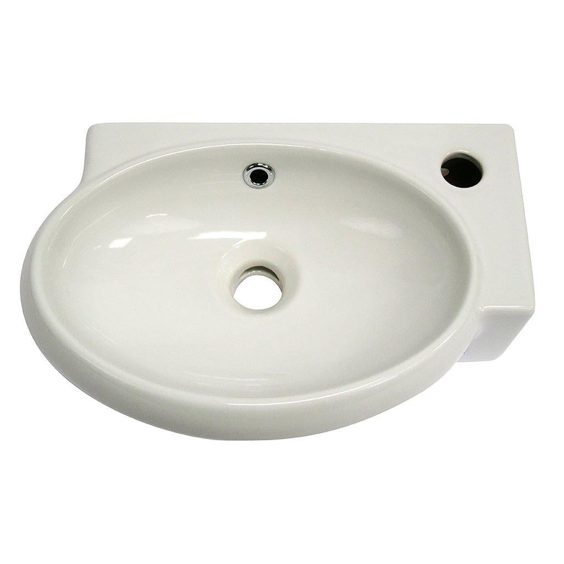 ALFI Brand AB107 17" White Wall-Mounted Euro Styled Oval Ceramic Bathroom Sink With Single Faucet Hole and Overflow
