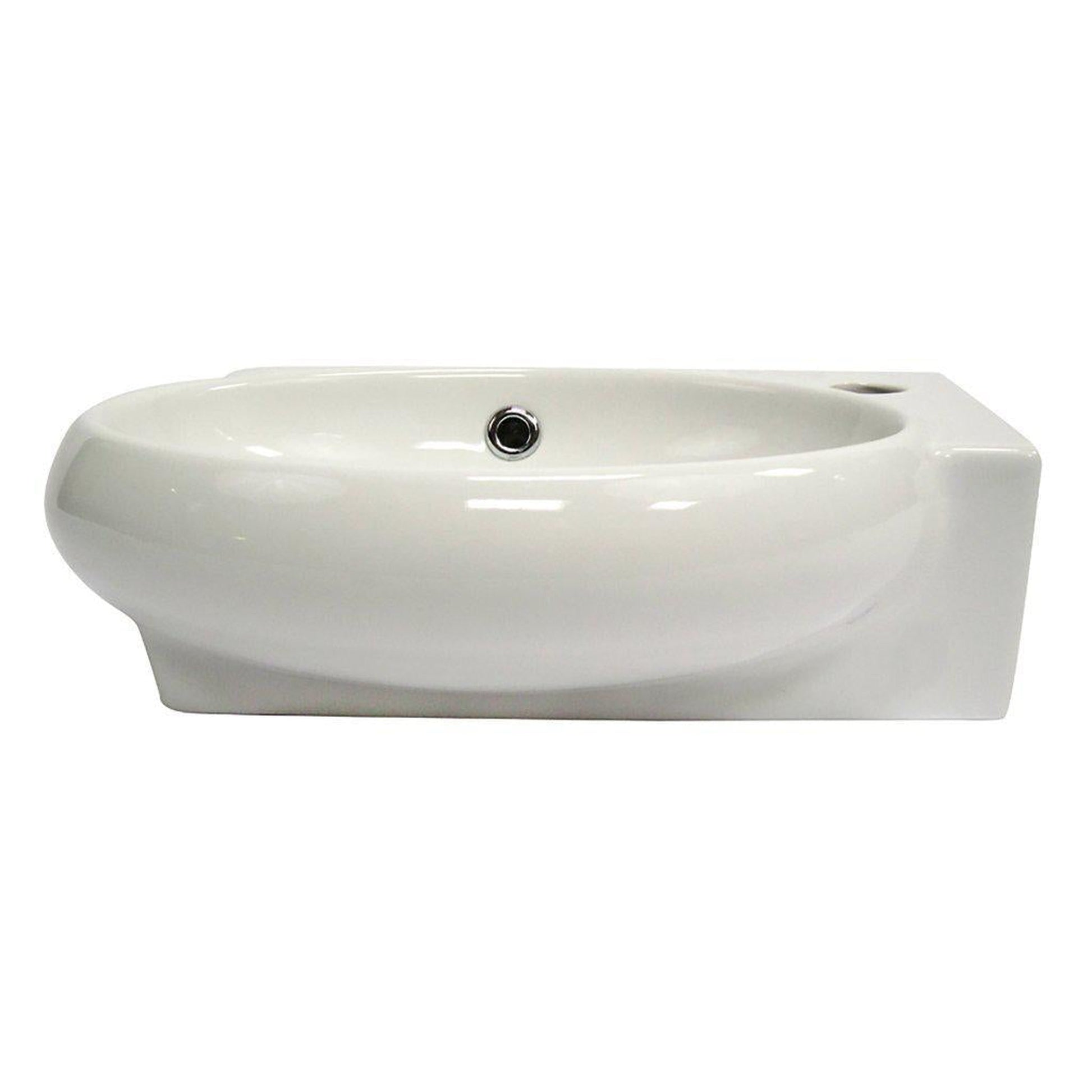 ALFI Brand AB107 17" White Wall-Mounted Euro Styled Oval Ceramic Bathroom Sink With Single Faucet Hole and Overflow