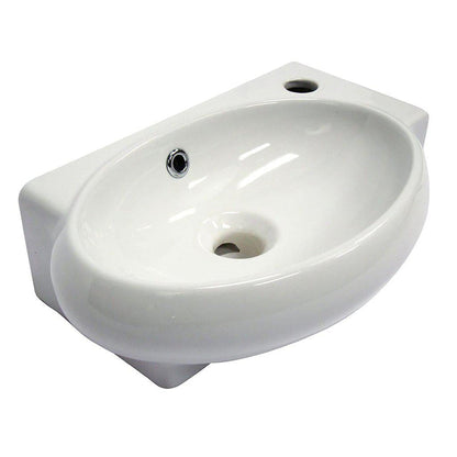 ALFI Brand AB107 17" White Wall-Mounted Euro Styled Oval Ceramic Bathroom Sink With Single Faucet Hole and Overflow