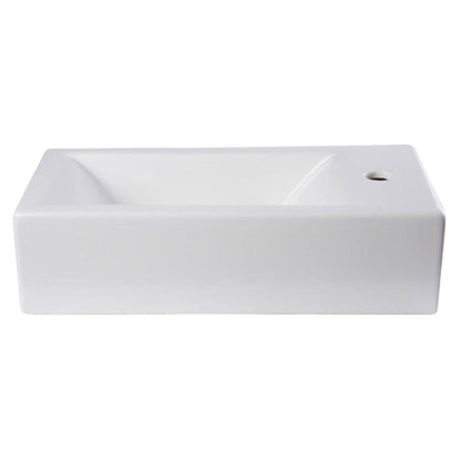 ALFI Brand AB108 20" White Wall-Mounted Rectangle Ceramic Bathroom Sink With Single Faucet Hole