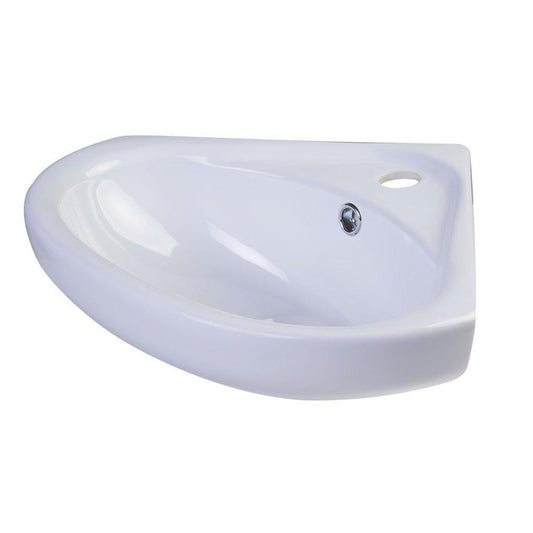 ALFI Brand AB109 19" White Wall-Mounted Corner Ceramic Bathroom Sink With Single Faucet Hole and Overflow
