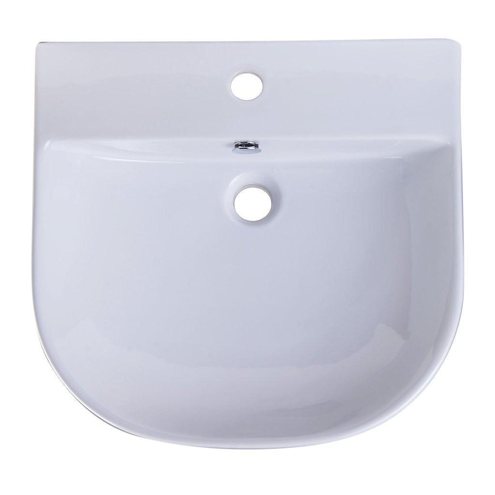 ALFI Brand AB110 20" White Wall-Mounted D-Shaped Ceramic Bathroom Sink With Single Faucet Hole and Overflow
