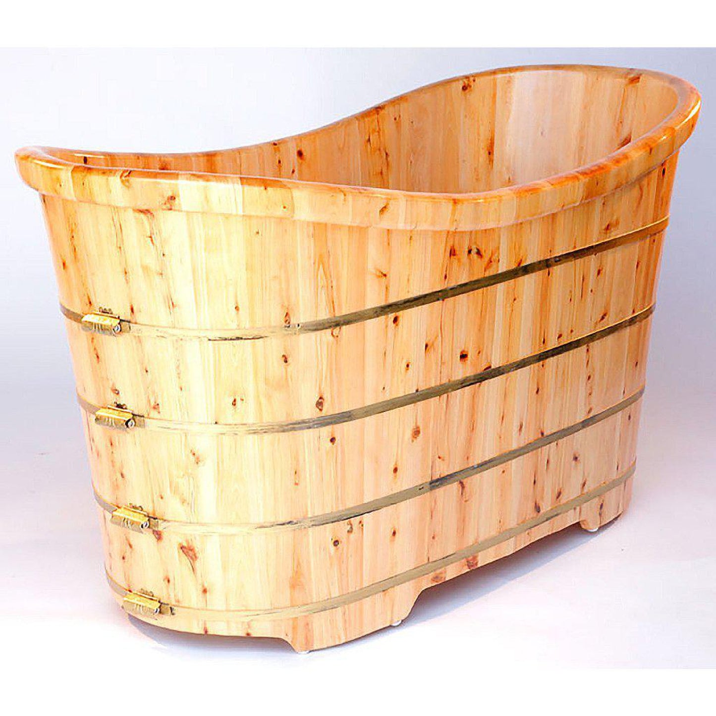 ALFI Brand AB1105 63" One Person Freestanding Soaking Cedar Wood Bathtub With Center Drain