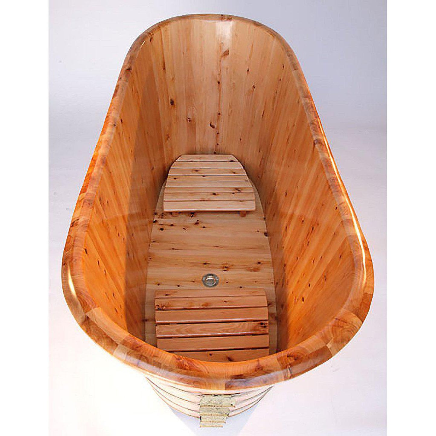 ALFI Brand AB1105 63" One Person Freestanding Soaking Cedar Wood Bathtub With Center Drain