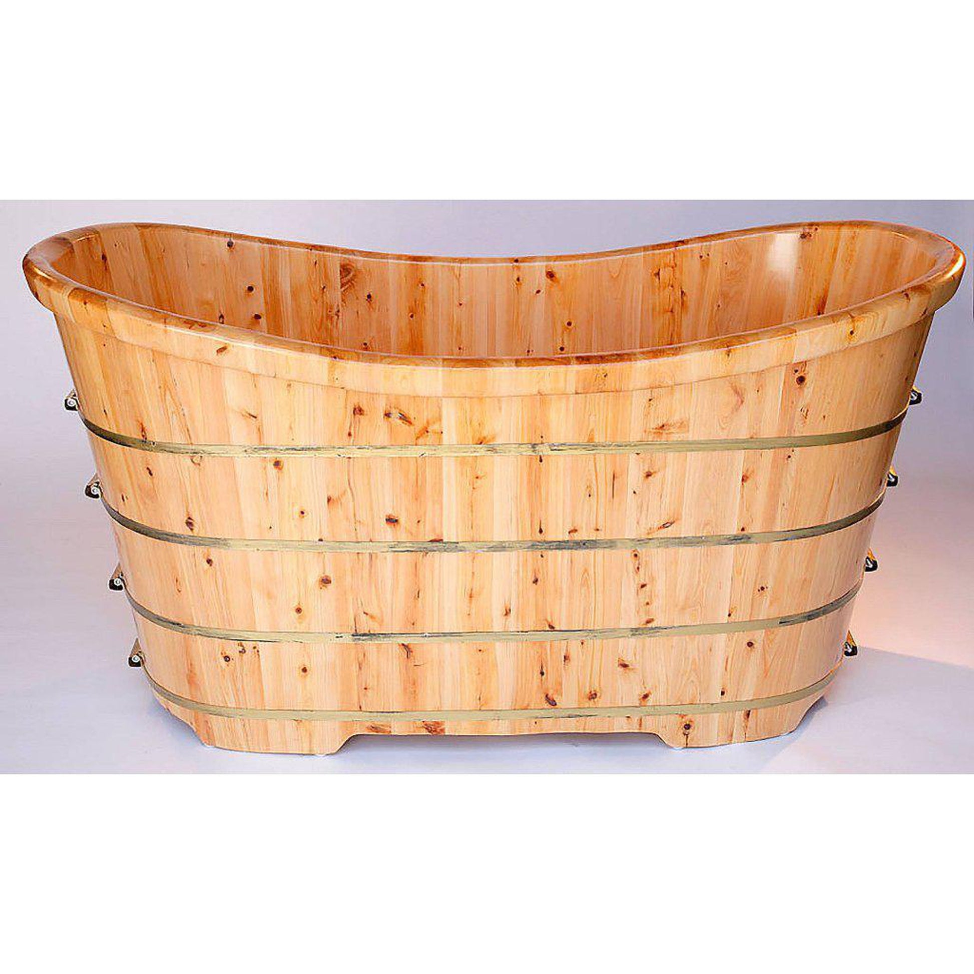 ALFI Brand AB1105 63" One Person Freestanding Soaking Cedar Wood Bathtub With Center Drain