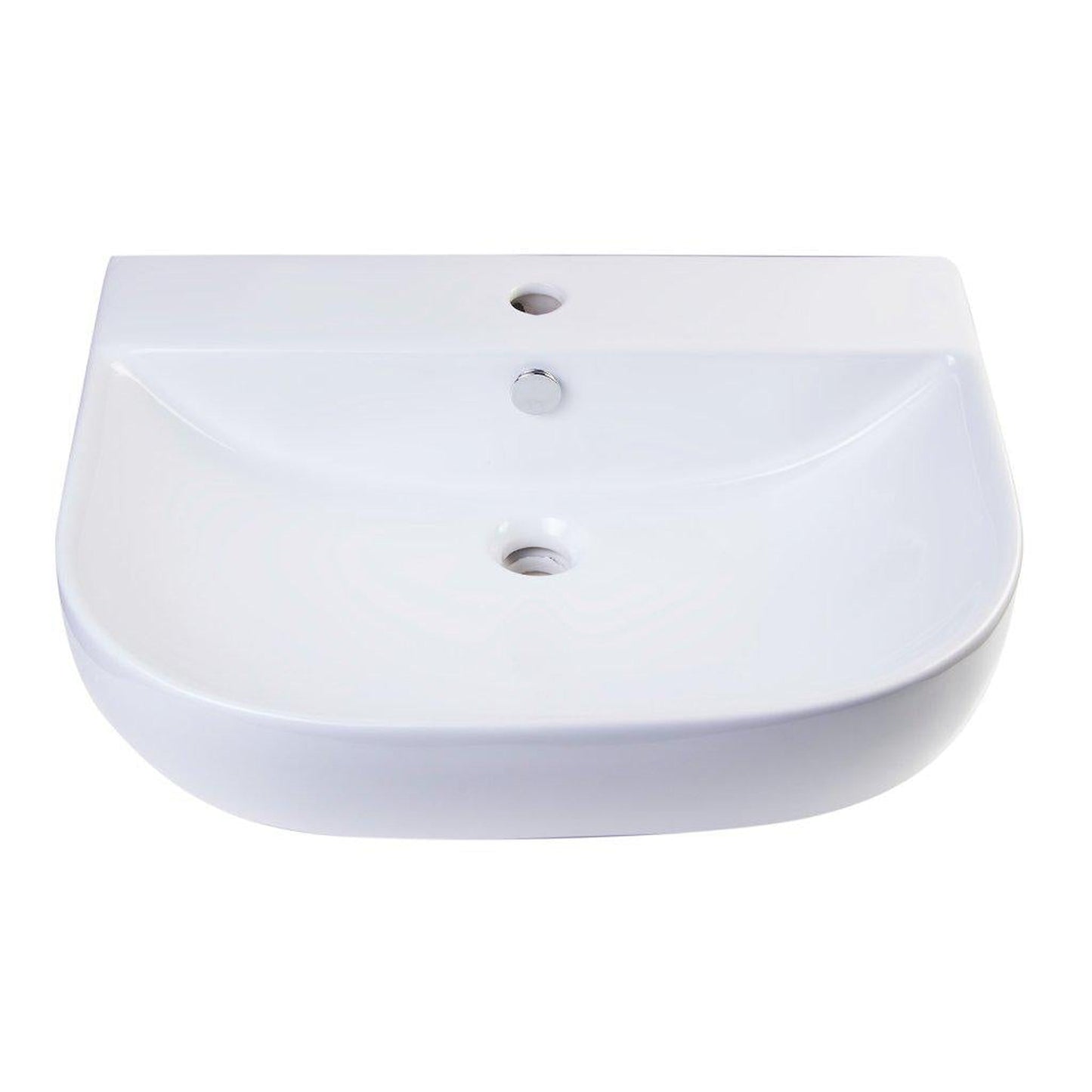 ALFI Brand AB111 24" White Wall-Mounted D-Shaped Bathroom Sink With Single Faucet Hole and Overflow