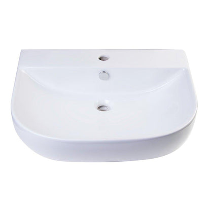 ALFI Brand AB111 24" White Wall-Mounted D-Shaped Bathroom Sink With Single Faucet Hole and Overflow