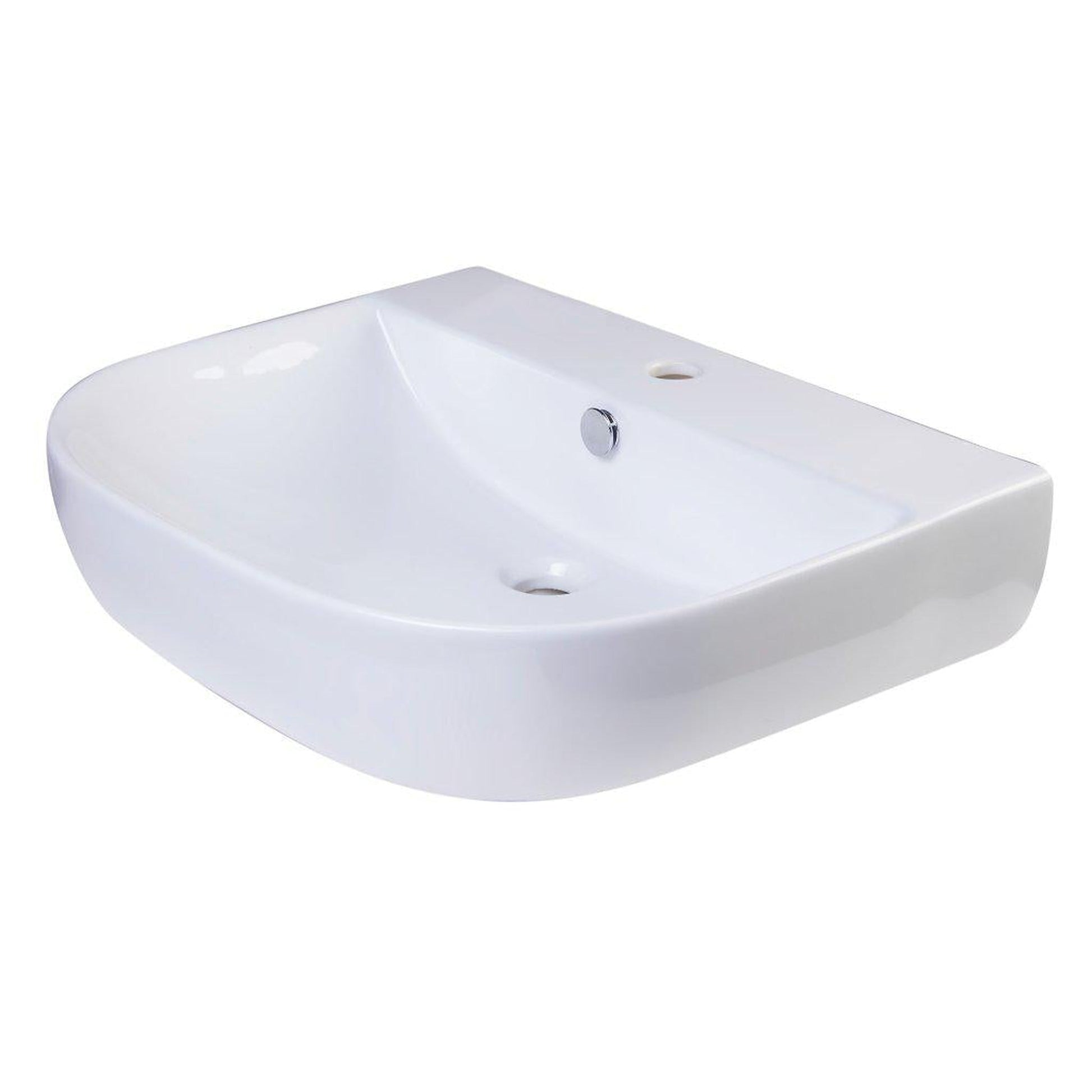 ALFI Brand AB111 24" White Wall-Mounted D-Shaped Bathroom Sink With Single Faucet Hole and Overflow