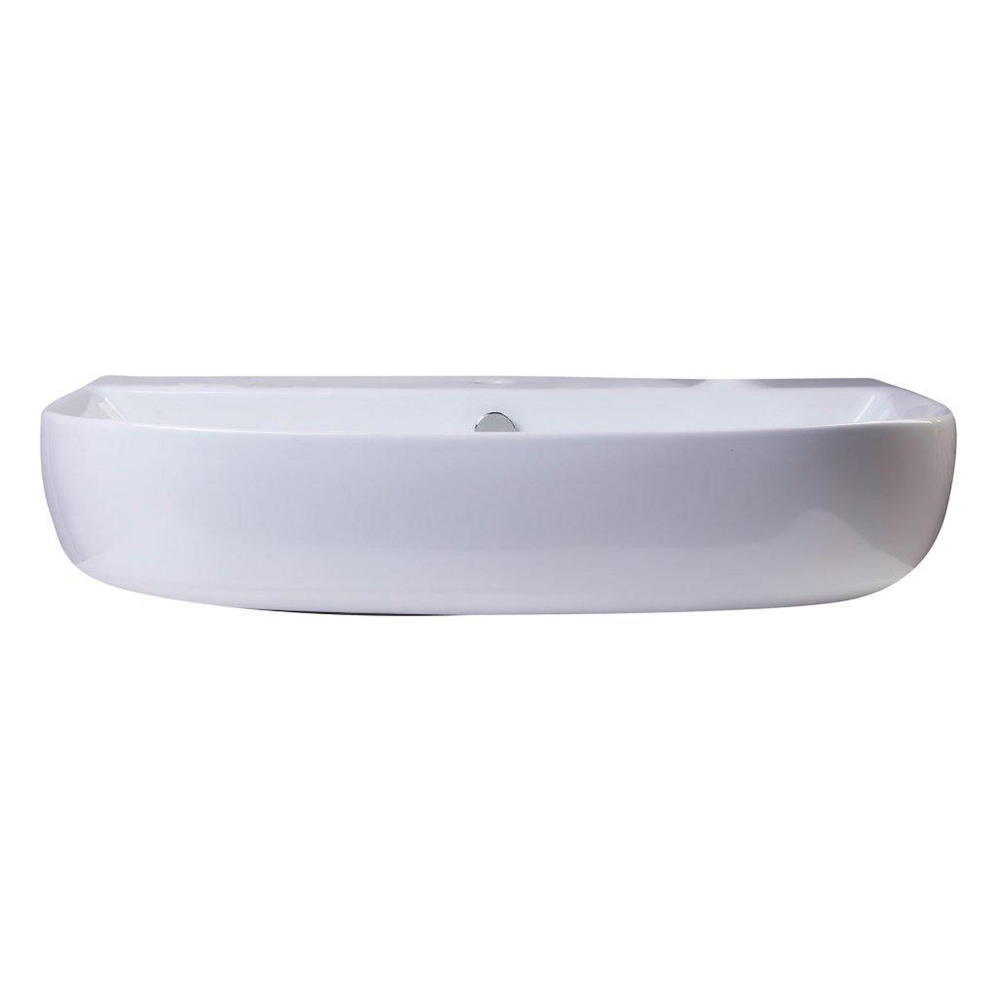 ALFI Brand AB112 28" White Wall-Mounted D-Shaped Ceramic Bathroom Sink With Single Faucet Hole and Overflow