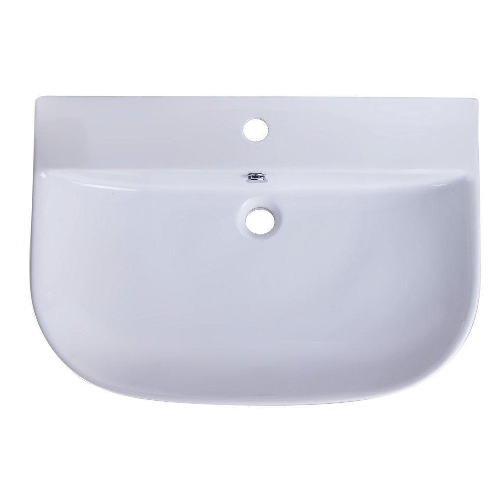 ALFI Brand AB112 28" White Wall-Mounted D-Shaped Ceramic Bathroom Sink With Single Faucet Hole and Overflow