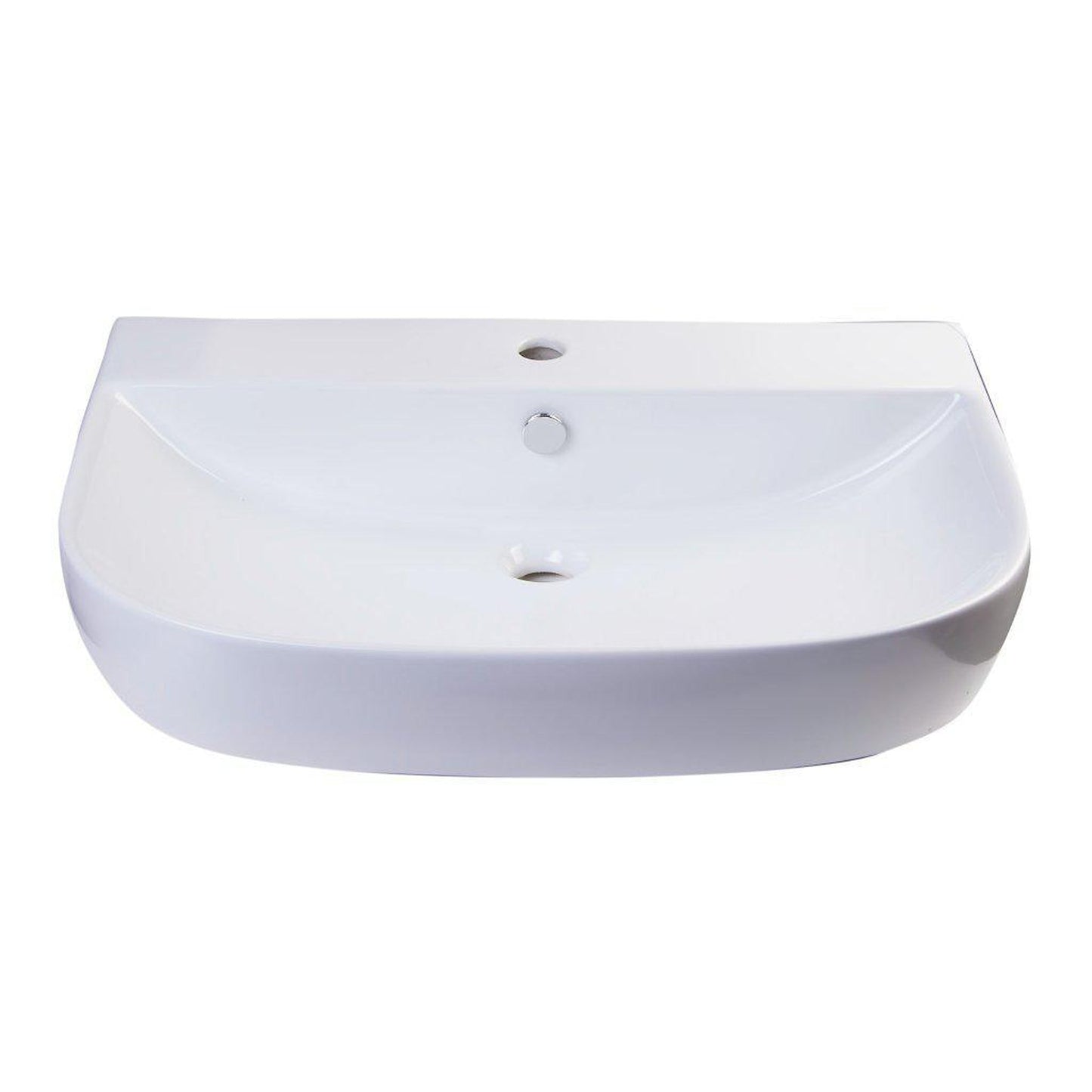 ALFI Brand AB112 28" White Wall-Mounted D-Shaped Ceramic Bathroom Sink With Single Faucet Hole and Overflow