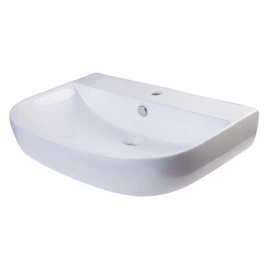 ALFI Brand AB112 28" White Wall-Mounted D-Shaped Ceramic Bathroom Sink With Single Faucet Hole and Overflow