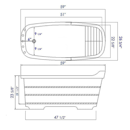 ALFI Brand AB1148 59" One Person Freestanding Wooden Bathtub With Chrome Tub Filler