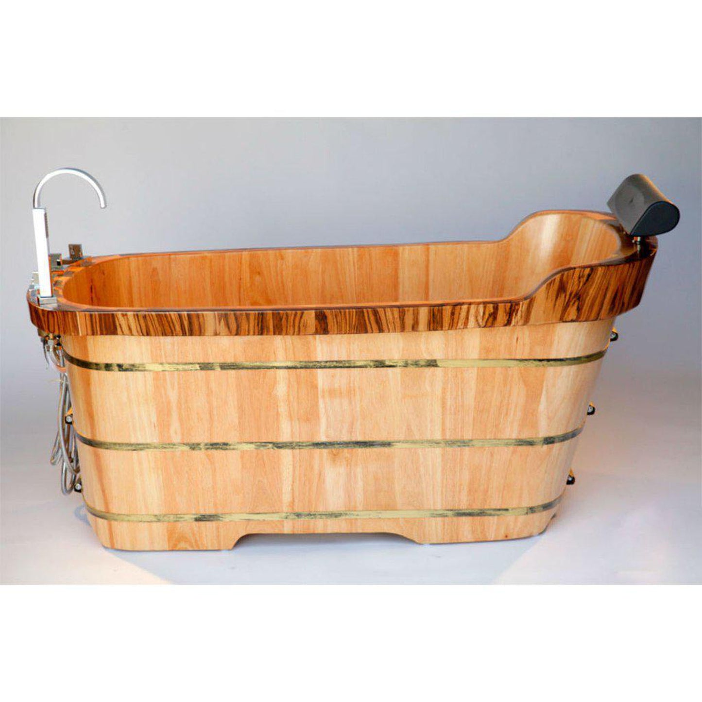 ALFI Brand AB1148 59" One Person Freestanding Wooden Bathtub With Chrome Tub Filler