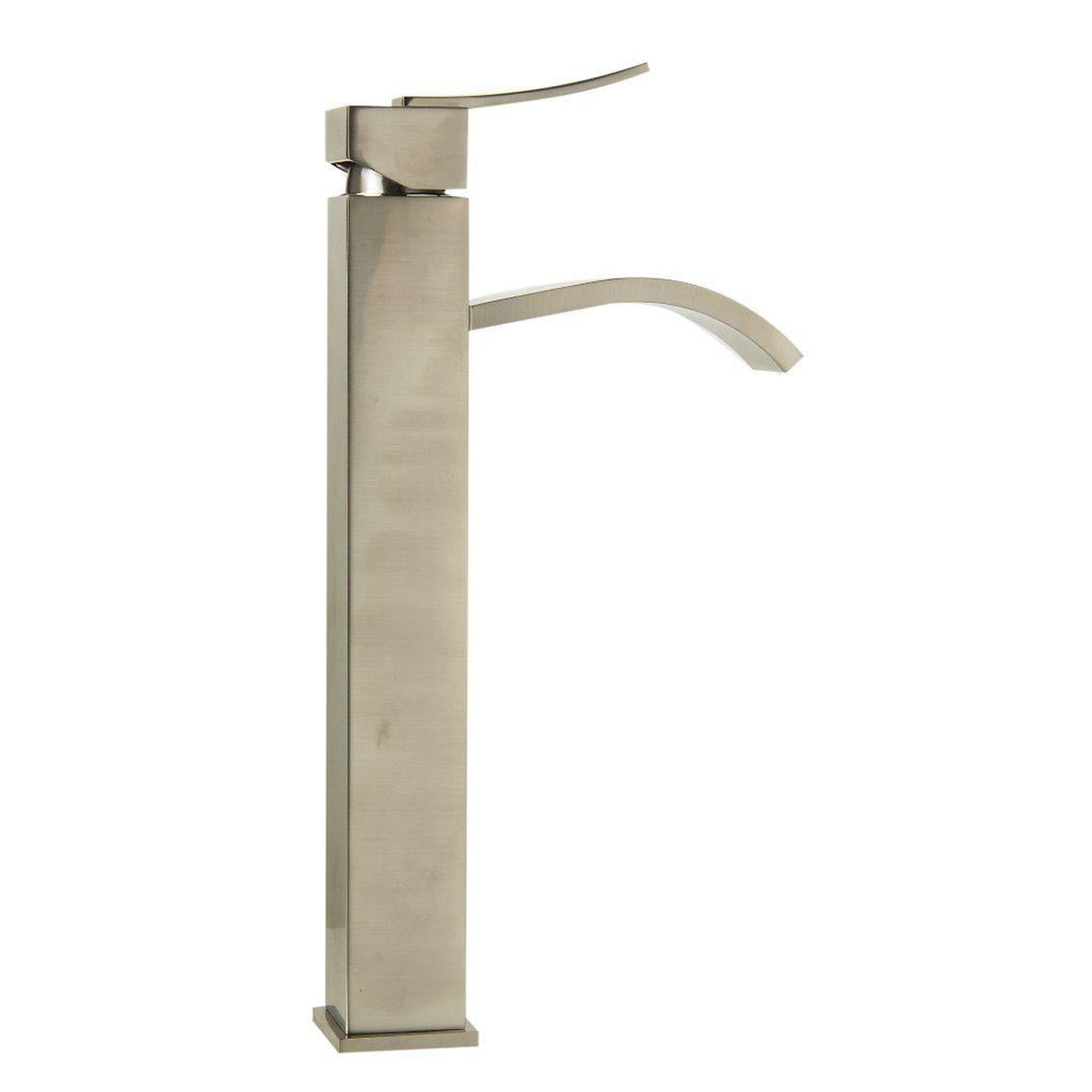 ALFI Brand AB1158-BN Brushed Nickel Vessel Square Body Curved Spout Brass Bathroom Sink Faucet With Single Lever