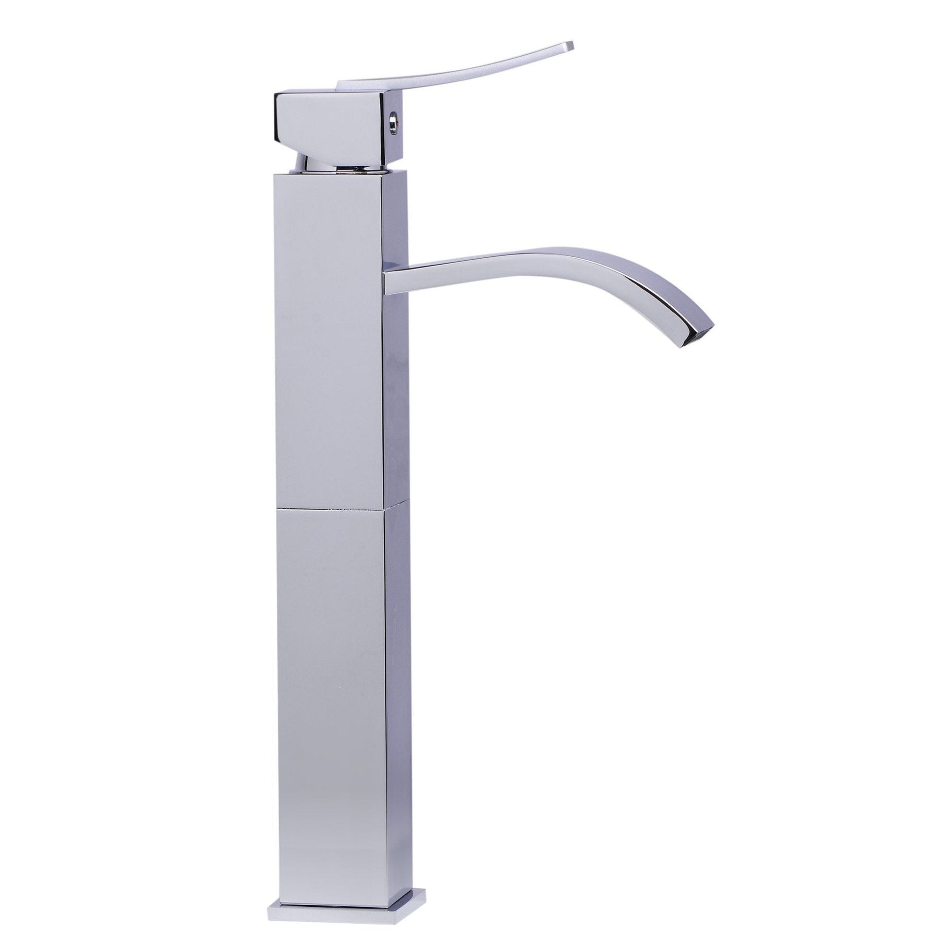 ALFI Brand AB1158-PC Polished Chrome Vessel Square Body Curved Spout Brass Bathroom Sink Faucet With Single Lever