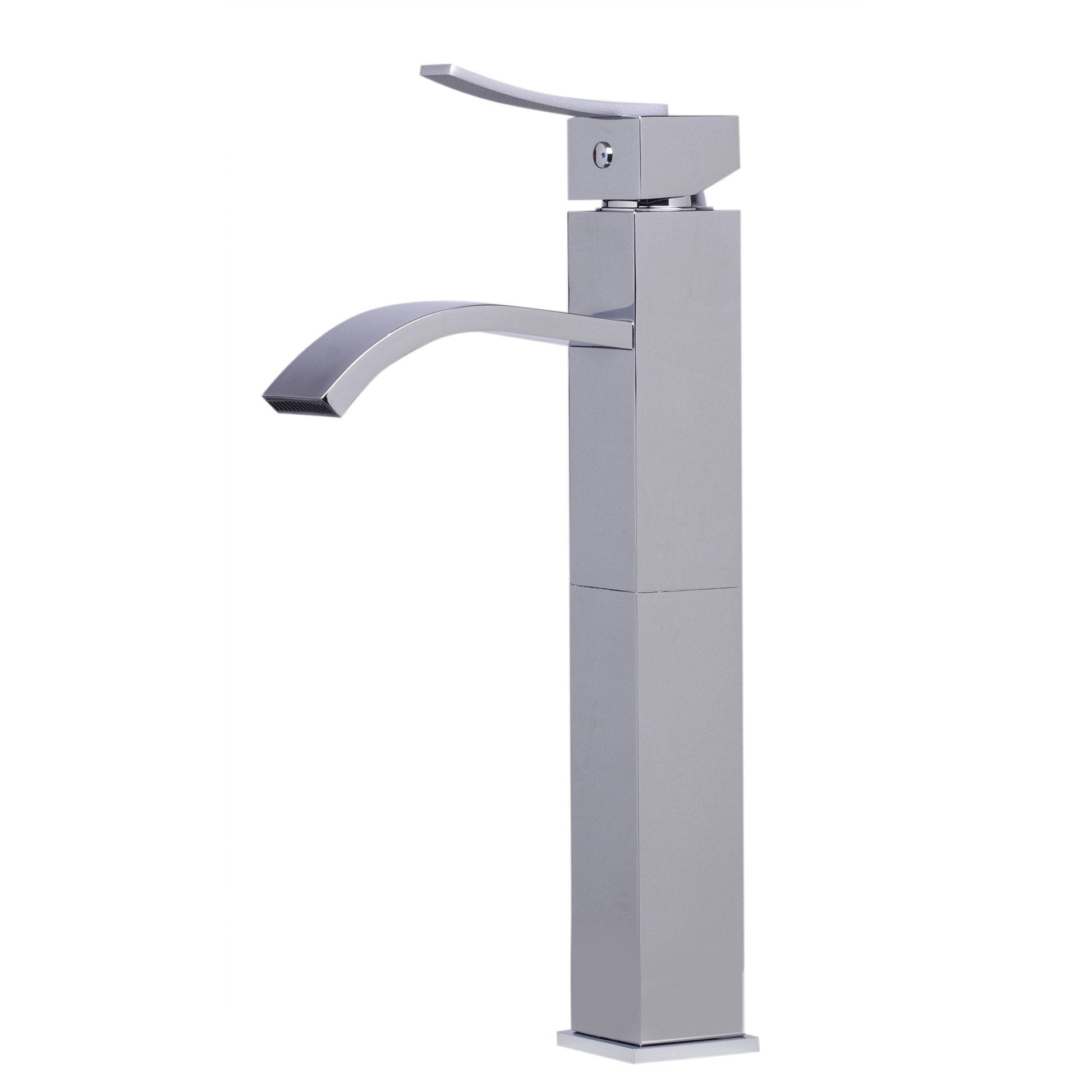 ALFI Brand AB1158-PC Polished Chrome Vessel Square Body Curved Spout Brass Bathroom Sink Faucet With Single Lever