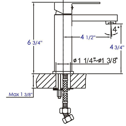 ALFI Brand AB1229-BN Brushed Nickel Single Hole Square Spout Brass Bathroom Sink Faucet With Single Lever