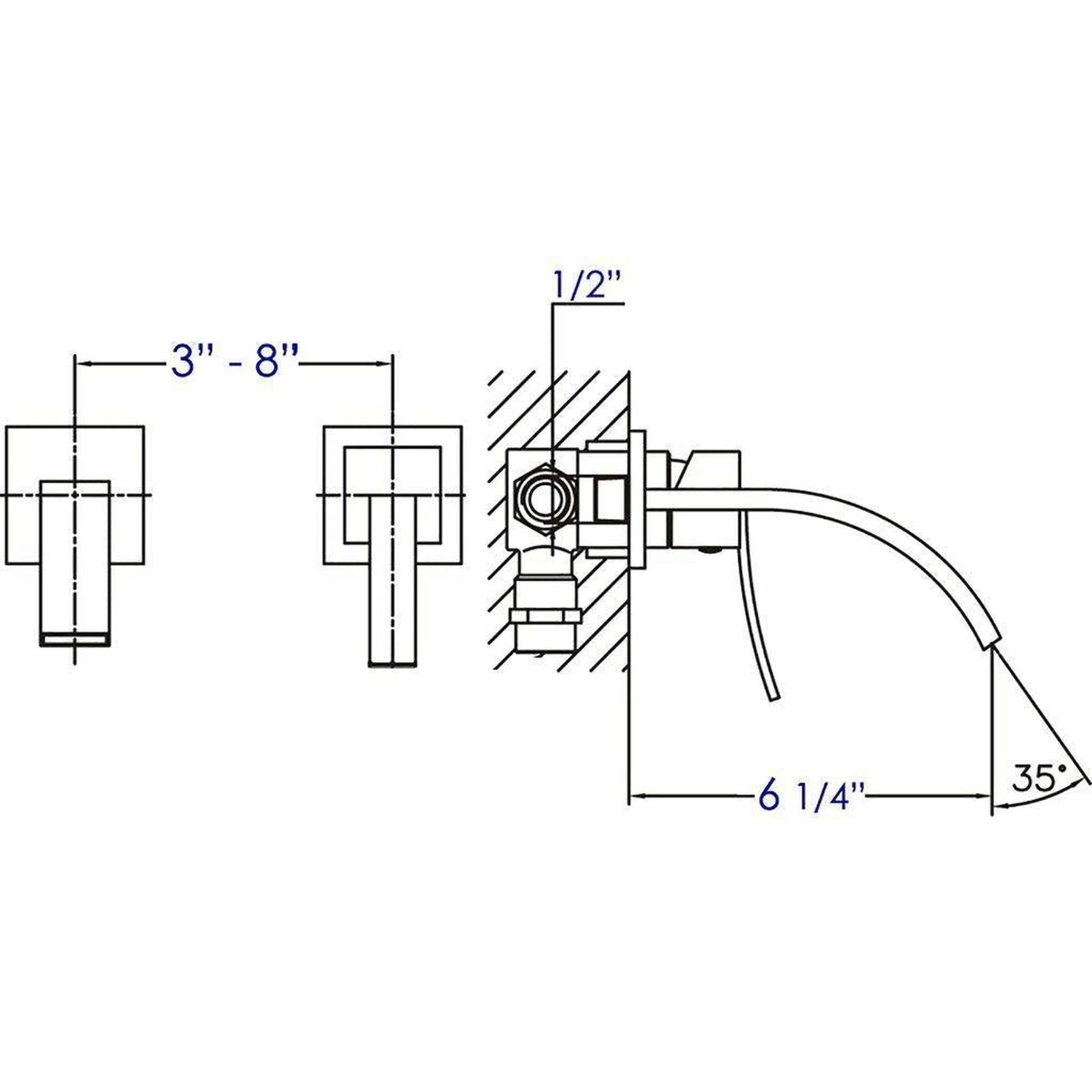 ALFI Brand AB1256-BN Brushed Nickel Wall-Mounted Square Curved Spout Brass Bathroom Sink Faucet With Single Lever