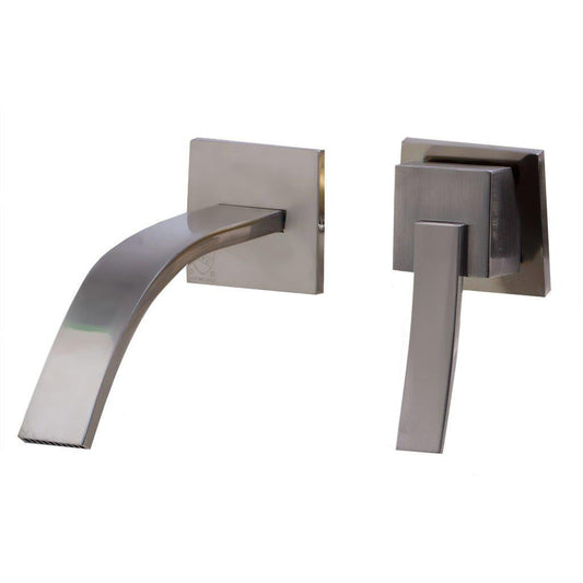 ALFI Brand AB1256-BN Brushed Nickel Wall-Mounted Square Curved Spout Brass Bathroom Sink Faucet With Single Lever
