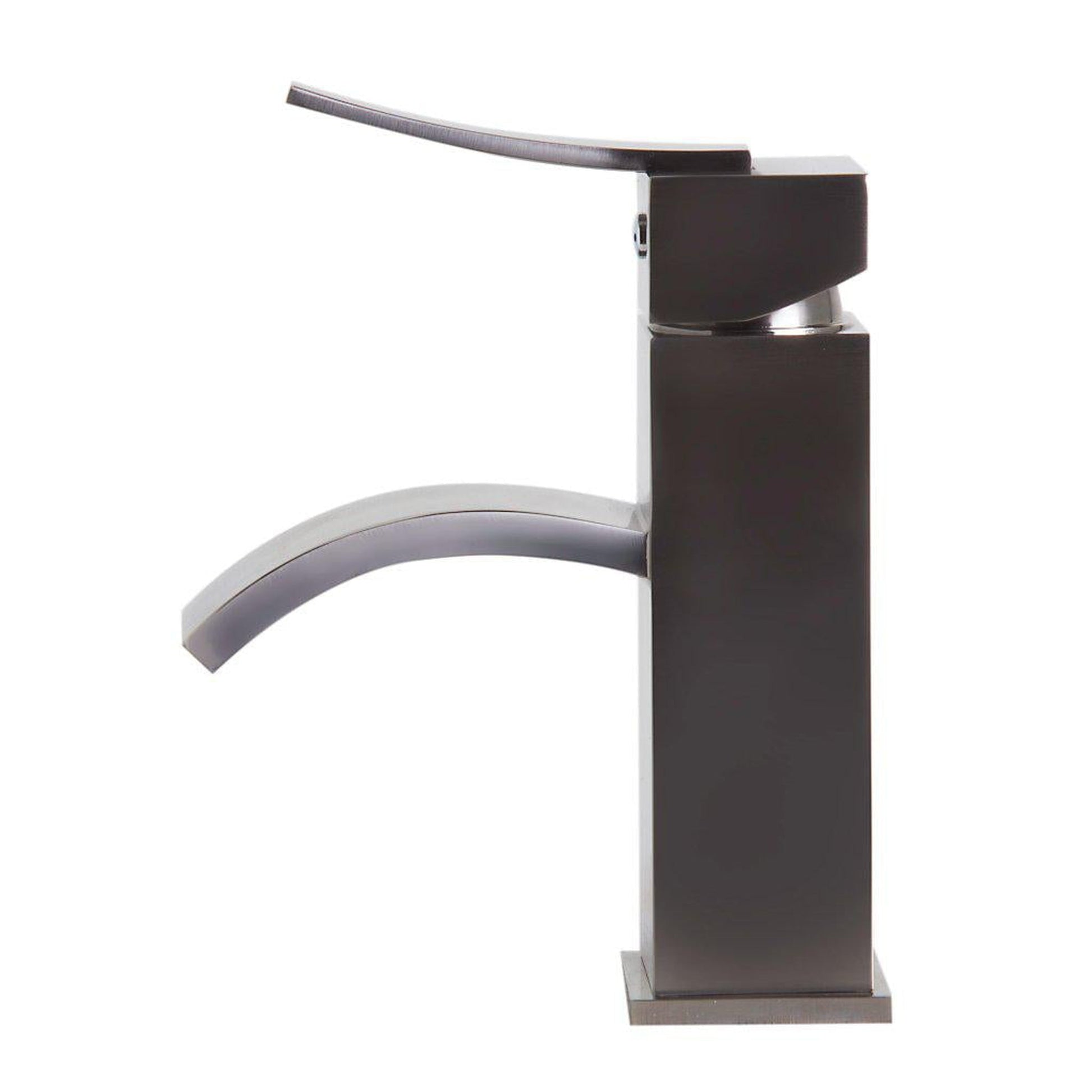 ALFI Brand AB1258-BN Brushed Nickel Single Hole Square Body Curved Spout Brass Bathroom Sink Faucet With Single Lever