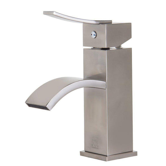 ALFI Brand AB1258-BN Brushed Nickel Single Hole Square Body Curved Spout Brass Bathroom Sink Faucet With Single Lever