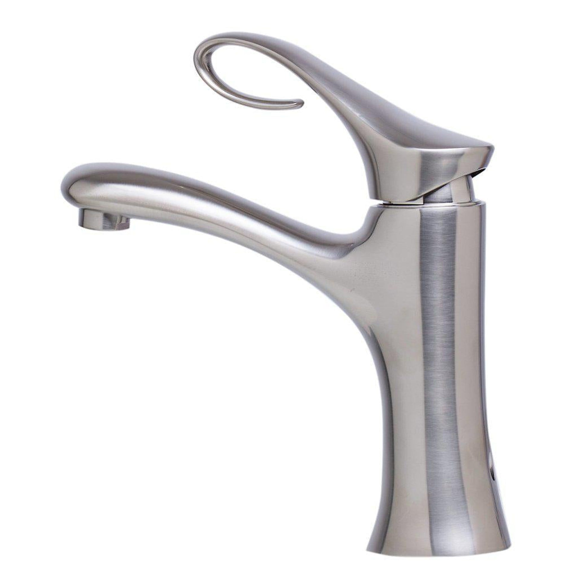ALFI Brand AB1295-BN Brushed Nickel Single Hole Brass Bathroom Sink Faucet With Curled Single Lever