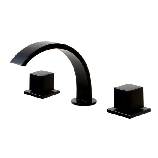ALFI Brand AB1326-BM Black Matte Widespread Curved Spout Brass Bathroom Sink Faucet With Double Square Knob