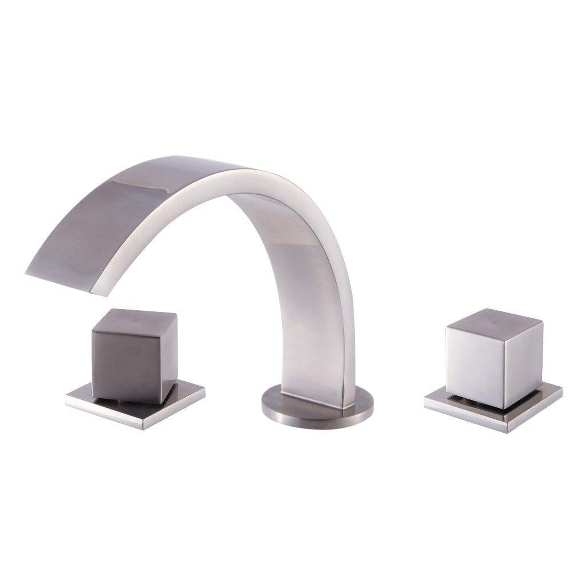 ALFI Brand AB1326-BN Brushed Nickel Widespread Curved Spout Brass Bathroom Sink Faucet With Double Square Knob