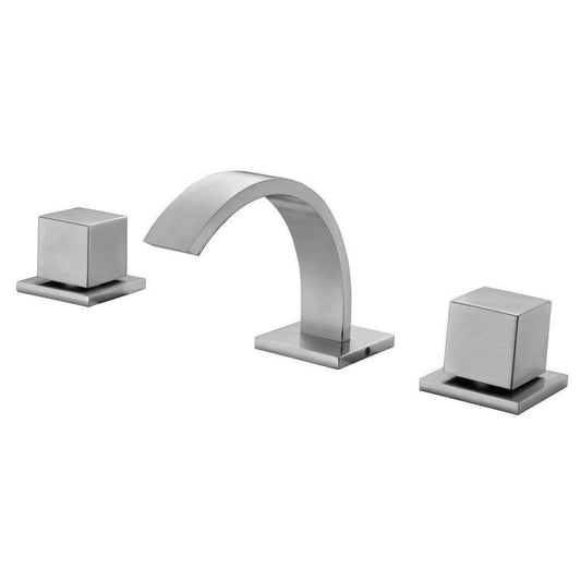 ALFI Brand AB1326-BN Brushed Nickel Widespread Curved Spout Brass Bathroom Sink Faucet With Double Square Knob