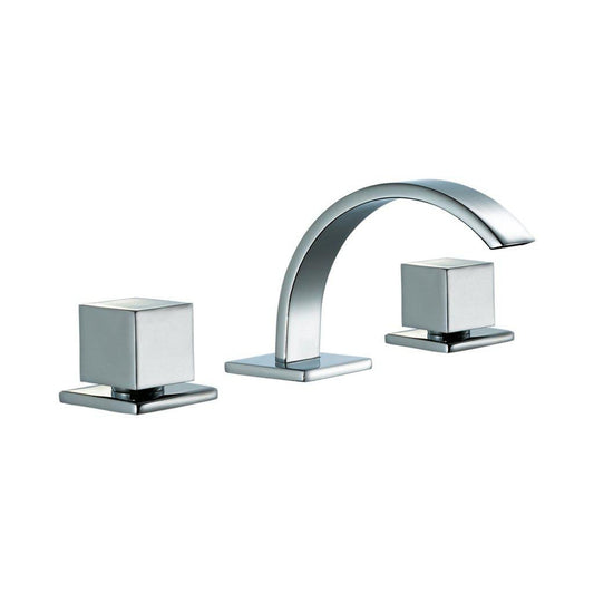 ALFI Brand AB1326-PC Polished Chrome Widespread Curved Spout Brass Bathroom Sink Faucet With Double Square Knob