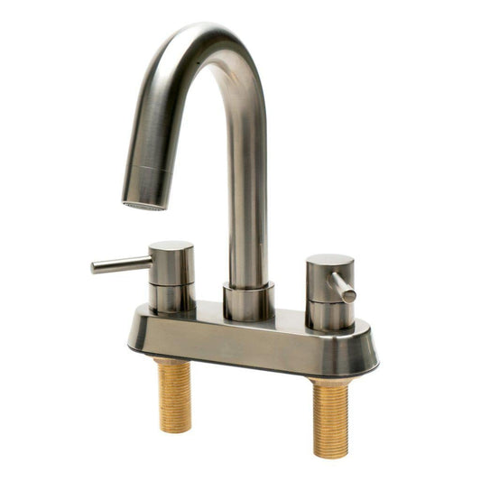 ALFI Brand AB1400-BN Brushed Nickel Centerset Gooseneck Spout Brass Bathroom Sink Faucet With Two Lever Handles